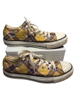 Converse All Star Sneakers Wm 7 Yellow Plaid Low Top Shoes Canvas Classic